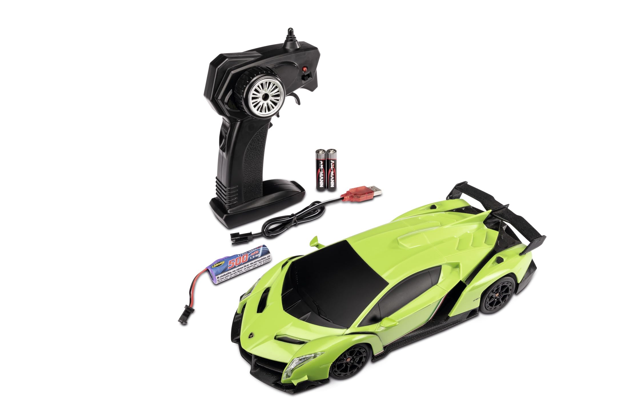 Carson 500404308 1:24 Lamborghini Veneno 2.4G 100% RTR Green Remote Control Car, LED Lighting, Driving Time Approx. 60 Min, RC Car, RC Car, RC Car 1:24, Remote Controlled Toy