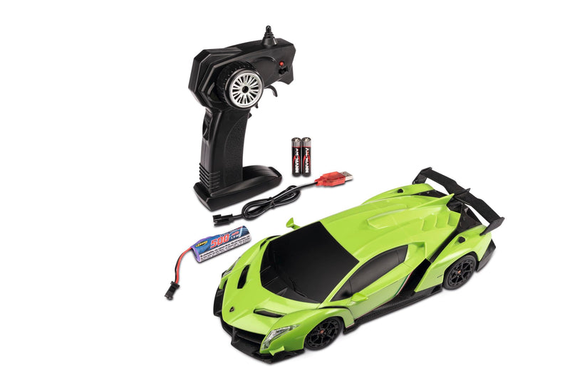 Carson 500404308 1:24 Lamborghini Veneno 2.4G 100% RTR Green Remote Control Car, LED Lighting, Driving Time Approx. 60 Min, RC Car, RC Car, RC Car 1:24, Remote Controlled Toy