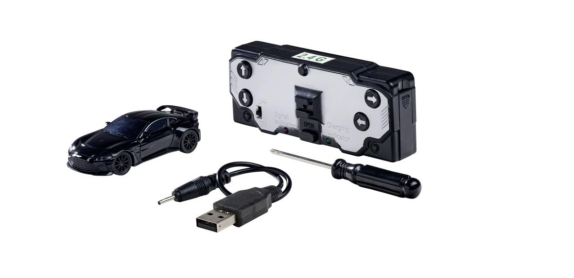 Carson 1:60 Nano Racer Aston Martin V12 Vantage schwarz - Ferngesteuertes Auto, RC Fahrzeug, Spielzeug für Kinder, Remote Controled, RC Car, 2,4 GHz Fernbedienung
