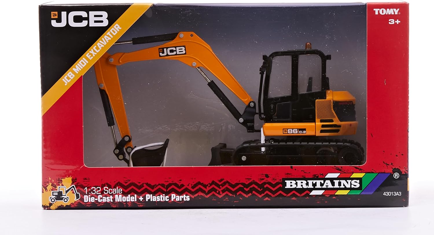 Britains Tomy 43013 Midi Kettenbagger 86C-1, Schiebe Spielzeug aus hochwertigem Material im Maßstab 1:32, interaktives Push Toys Spielzeug ab 3 Jahren, für Fans von originalgetreuen Nachbildungen