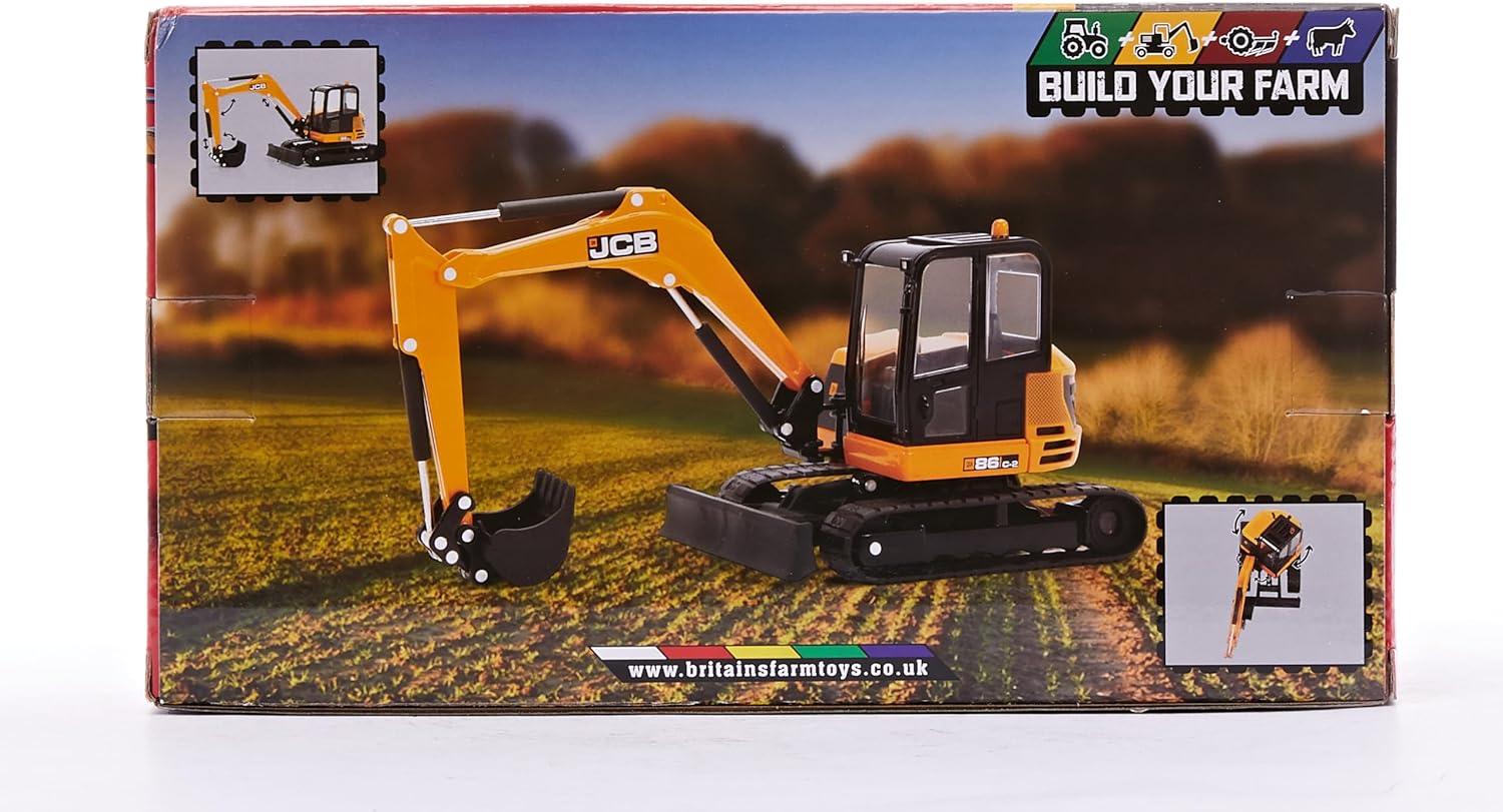 Britains Tomy 43013 Midi Kettenbagger 86C-1, Schiebe Spielzeug aus hochwertigem Material im Maßstab 1:32, interaktives Push Toys Spielzeug ab 3 Jahren, für Fans von originalgetreuen Nachbildungen