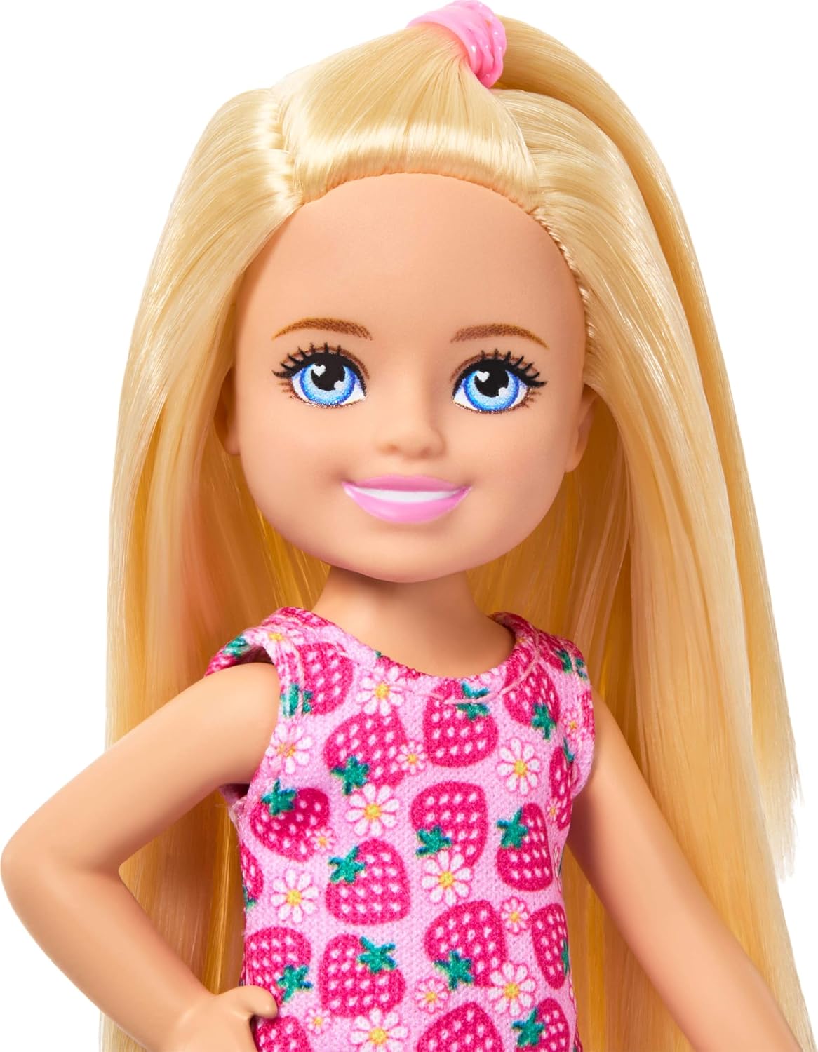 Barbie Club Chelsea Small Doll, 6-Inch with Blonde Hair Wearing Removable Strawberry-Print Dress & Shoes