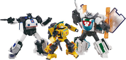 Transformers Takara Tomy Dramatic Capture Series Cybertron Chase with Origin Bumblebee, Jazz and Wheeljack, Actionfiguren-Set für Erwachsene, ab 15 Jahren