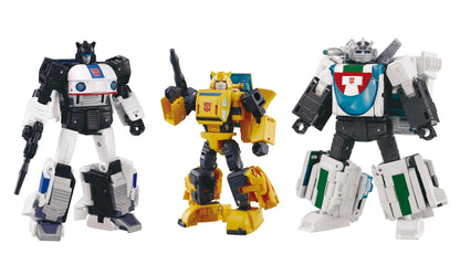 Transformers Takara Tomy Dramatic Capture Series Cybertron Chase with Origin Bumblebee, Jazz and Wheeljack, Actionfiguren-Set für Erwachsene, ab 15 Jahren