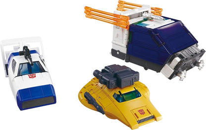 Transformers Takara Tomy Dramatic Capture Series Cybertron Chase with Origin Bumblebee, Jazz and Wheeljack, Actionfiguren-Set für Erwachsene, ab 15 Jahren