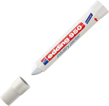 edding 950 industry painter - white - 10 pens - round tip 10 mm - marker for writing on metal, rocks, wood - rough or wet surfaces - Permanent, waterproof 01: 10 Pens - White 1 count (Pack of 10