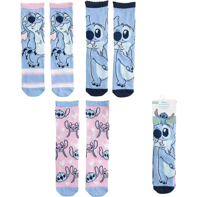 Stitch - Socks 3 Pack Blue & Pink Size 27/30