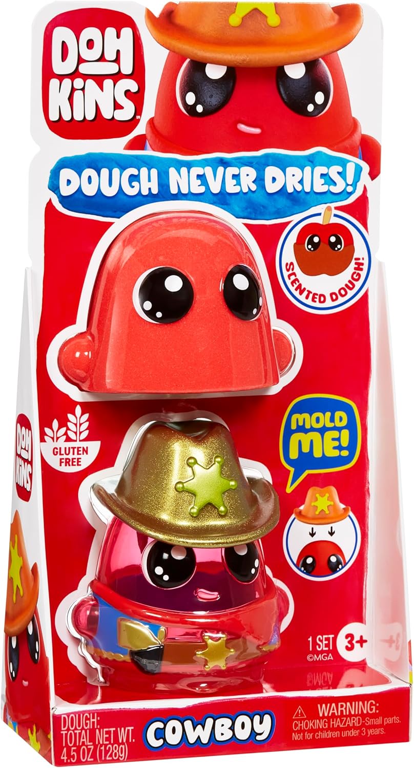 DohKins Cowboy Single Pack Character - Includes 1 DohKins Character, Collect All 6, Dough Never Dries, No Gluten, Suitable for Collectors & Kids Ages 2-5 Years