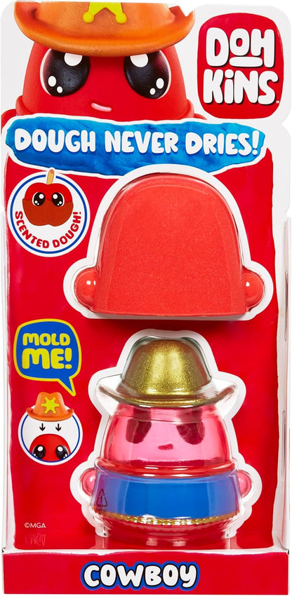 DohKins Cowboy Single Pack Character - Includes 1 DohKins Character, Collect All 6, Dough Never Dries, No Gluten, Suitable for Collectors & Kids Ages 2-5 Years