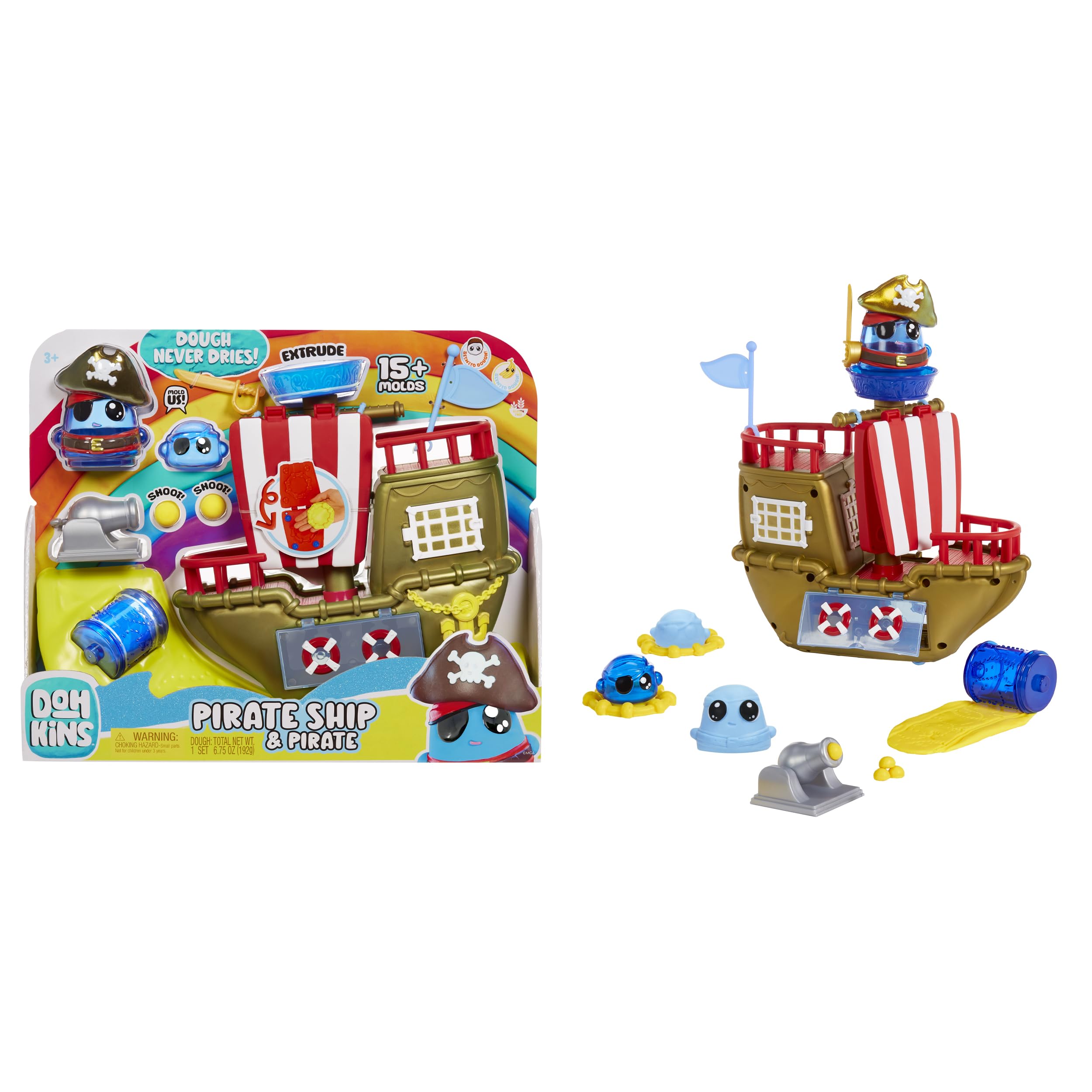 MGA Entertainment DohKins Pirate Ship Playset & Pirate - L'Impasto non si Asciuga Mai, senza Glutine, per Collezionisti e Bambini - Età 3 anni+