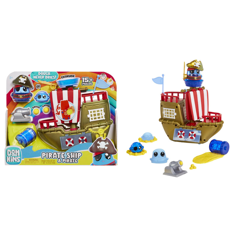MGA Entertainment DohKins Pirate Ship Playset & Pirate - L'Impasto non si Asciuga Mai, senza Glutine, per Collezionisti e Bambini - Età 3 anni+