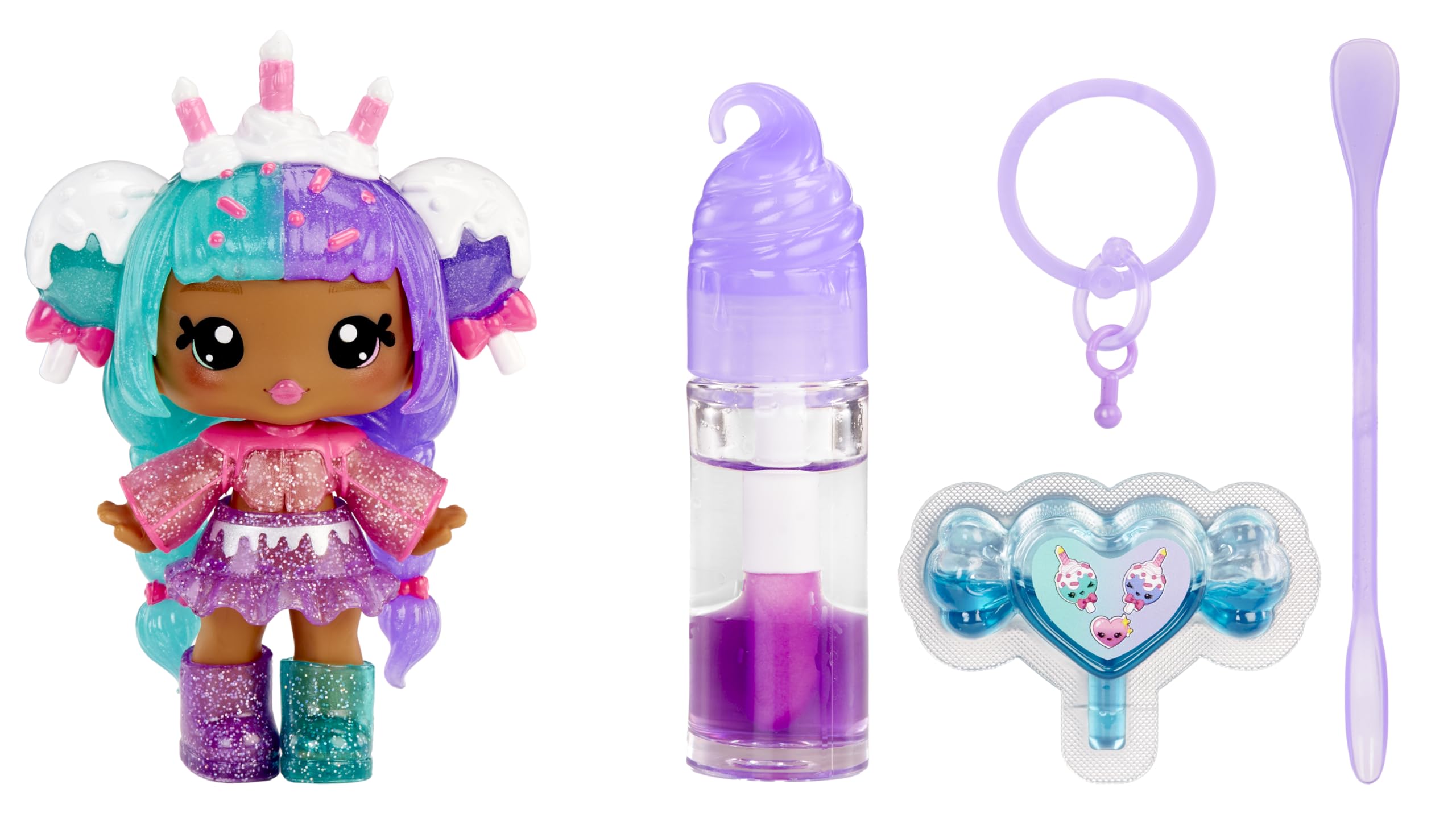 Yummiland Lip Gloss Doll: Mystery Color Change - Carly Cakepop - Includes 1 Doll, DIY Lip Gloss + Removable Keychain, Cosmetic Play, Collectible, Suitable for Children Ages 4+