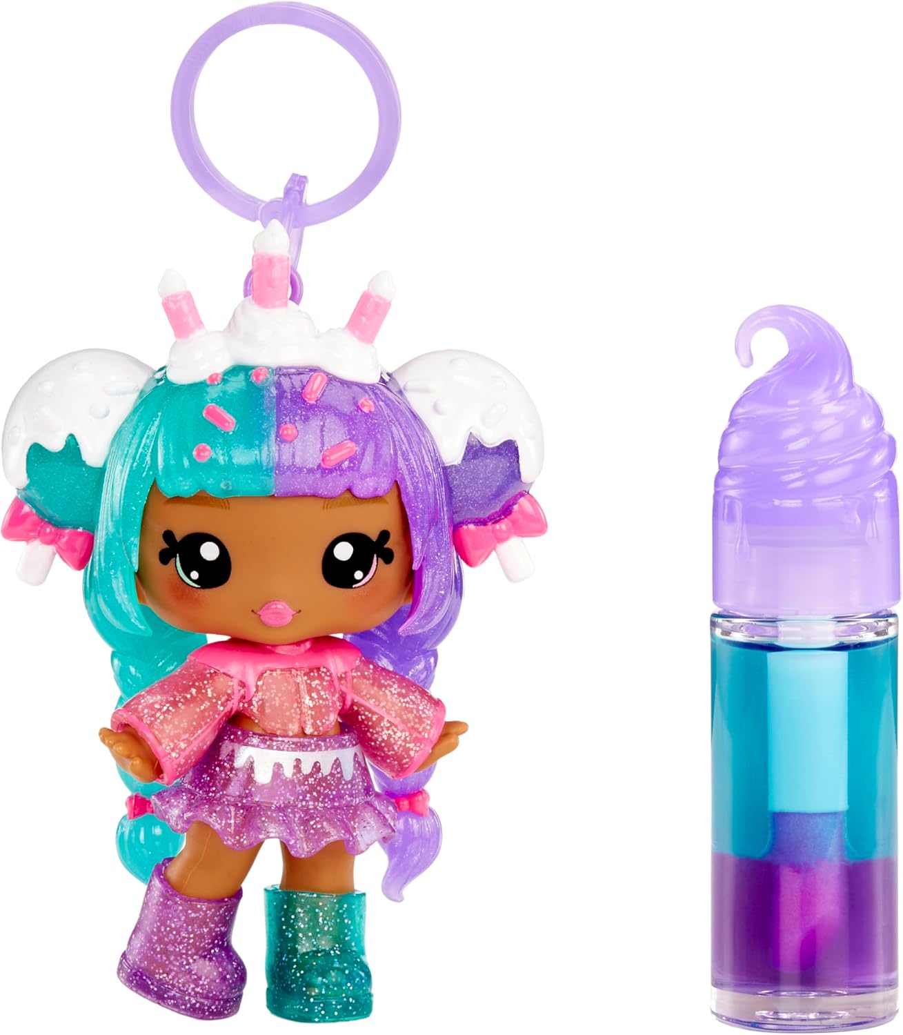 Yummiland Lip Gloss Doll: Mystery Color Change - Carly Cakepop - Includes 1 Doll, DIY Lip Gloss + Removable Keychain, Cosmetic Play, Collectible, Suitable for Children Ages 4+