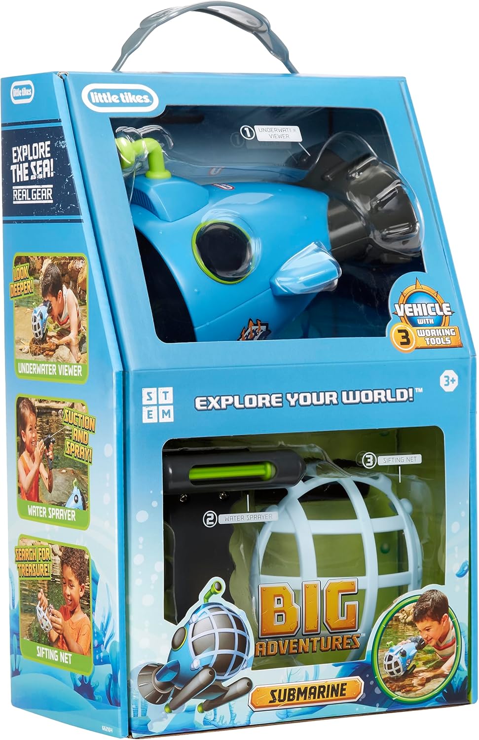 Little Tikes Big Adventures Submarine STEM Toy - Includes Water Vehicle with Underwater Viewer, Water Sprayer, and Sifting Net - Great for Kids Ages 3+