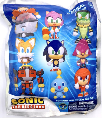 Monogram Sonic the Hedgehog Series 3-3D Foam Figural Bag Clip in ONE Blind Bag - Keychain - Sonic Tails, Knuckles, Amy and More... ONE RANDOM CHARACTER PER ORDER, Multicolor, 2.0"