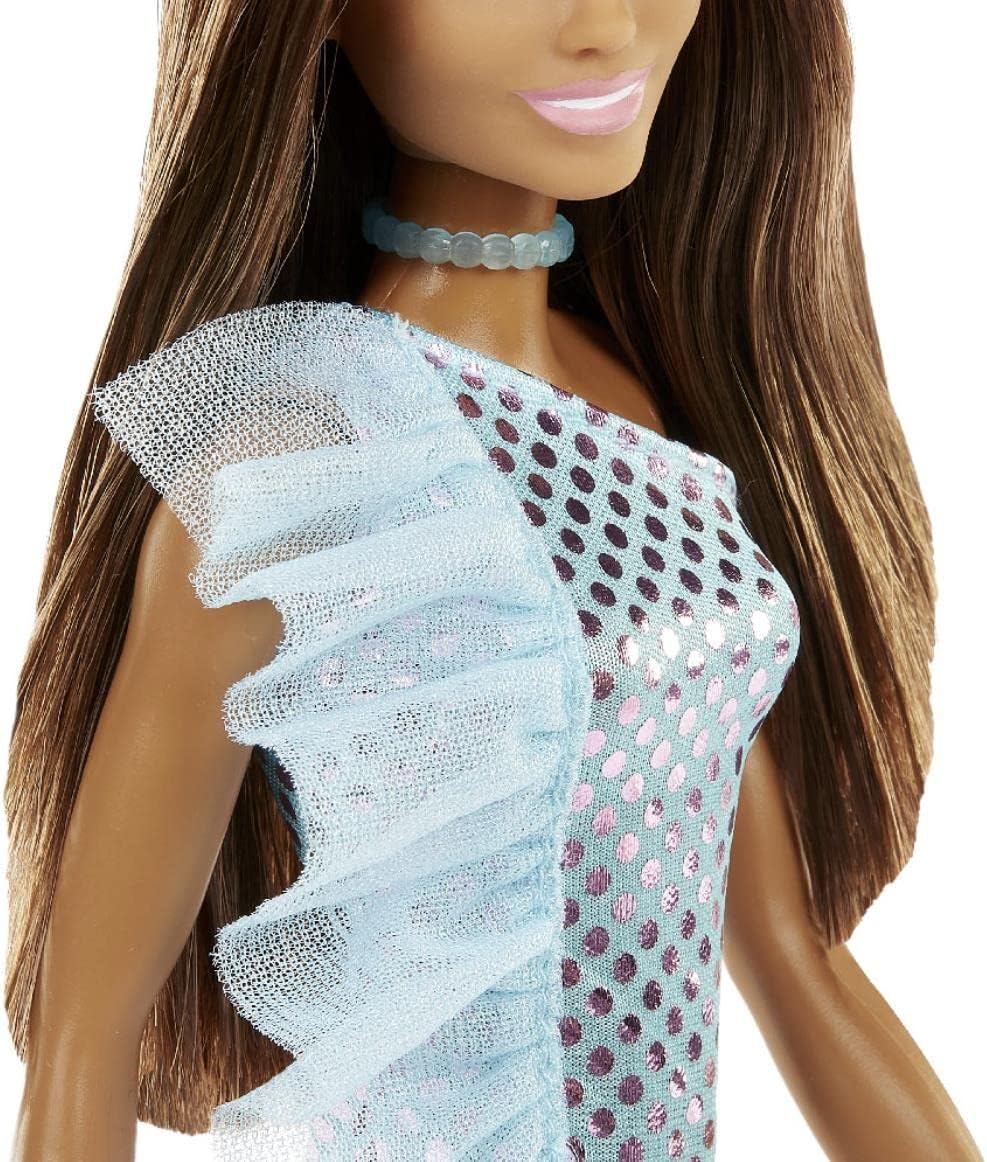 Barbie® Doll, Kids Toys, Brunette in Teal Metallic Dress, Trendy Clothes and Accessories, Gifts for Kids