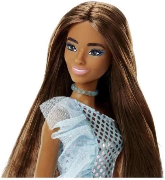 Barbie® Doll, Kids Toys, Brunette in Teal Metallic Dress, Trendy Clothes and Accessories, Gifts for Kids