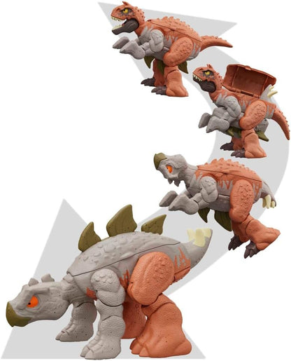 Mattel Jurassic World Fierce Changers 2-in-1 Dinosaur Action Figure, Double Danger Toy Transforms from Carnotaurus to Stegosaurus in 11 Steps