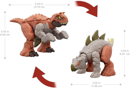 Mattel Jurassic World Fierce Changers 2-in-1 Dinosaur Action Figure, Double Danger Toy Transforms from Carnotaurus to Stegosaurus in 11 Steps