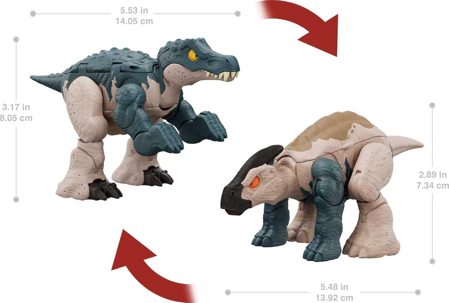 Jurassic World Dinosaur Transforming Toy, 11 Step Baryonyx to Parasaurolophus Double Danger 2 in 1 Toy, Fierce Changers, HLP09
