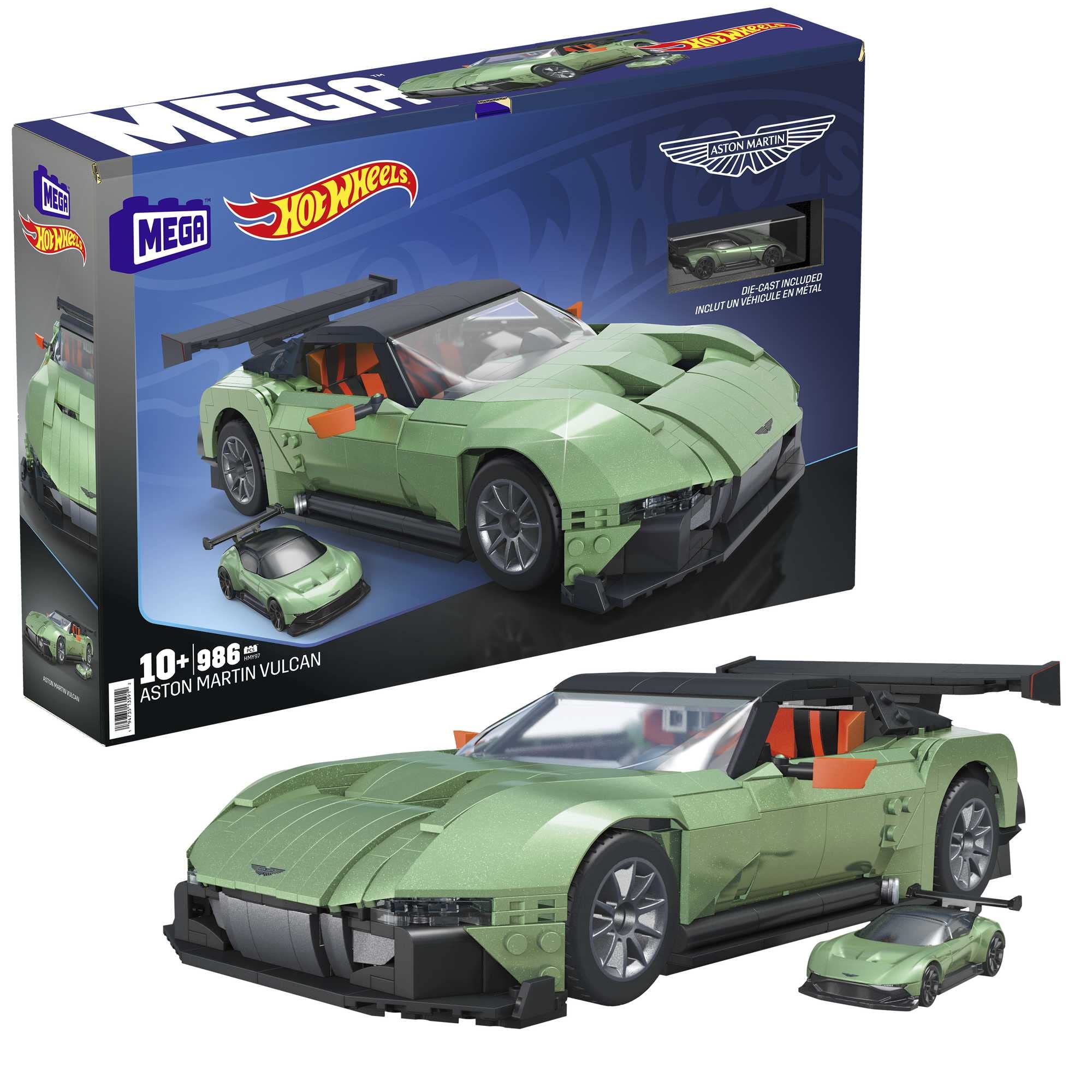MEGA Hot Wheels Vehicle Building Toys for Adults, Aston Martin Vulcan with 635 Pieces and Die-Cast Model, Gift Ideas for Collectors, HMY97