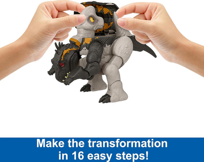 Mattel Jurassic World Fierce Changers 2-in-1 Dinosaur Action Figure, Massive Stretch Toy Tranforms from Brachiosaurus to Indoraptor in 16 Steps