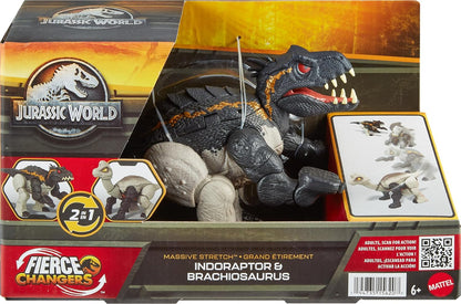 Mattel Jurassic World Fierce Changers 2-in-1 Dinosaur Action Figure, Massive Stretch Toy Tranforms from Brachiosaurus to Indoraptor in 16 Steps
