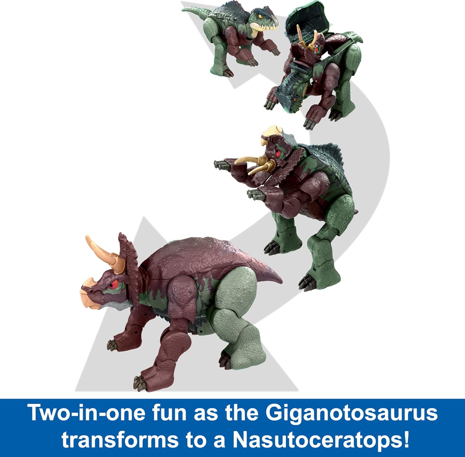 Jurassic World Transforming Dinosaur Toy, Giganotosaurus to Nasutoceratops, Massive Stretch Fierce Changers 16-Step 2 in 1 Figure
