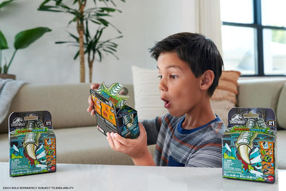 Jurassic World Unboxing Crushivores Mini Dinosaur Toy Figure in Rip-Open Package with Multiple Compounds & Surprises, Feeding Play, HVB29