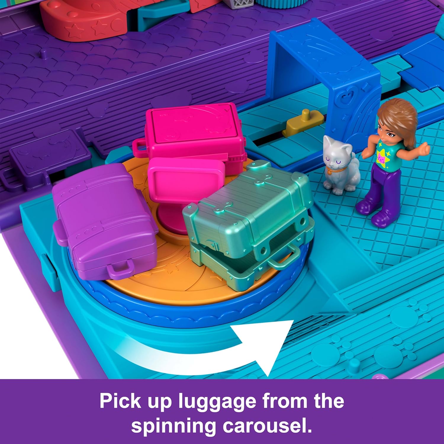 Polly Pocket Dolls and Playset, Kitty Airways Airplane, Travel Toy with 2 Micro Dolls and Pet, Spinning Stage and Accessories (Amazon Exclusive