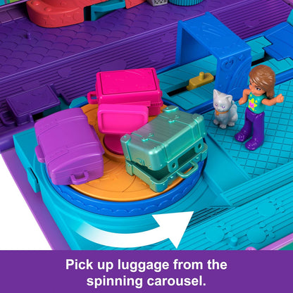 Polly Pocket Dolls and Playset, Kitty Airways Airplane, Travel Toy with 2 Micro Dolls and Pet, Spinning Stage and Accessories (Amazon Exclusive