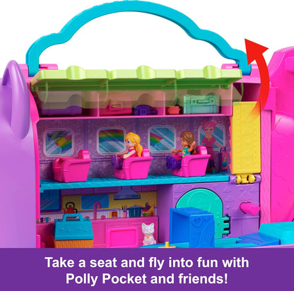 Polly Pocket Dolls and Playset, Kitty Airways Airplane, Travel Toy with 2 Micro Dolls and Pet, Spinning Stage and Accessories (Amazon Exclusive