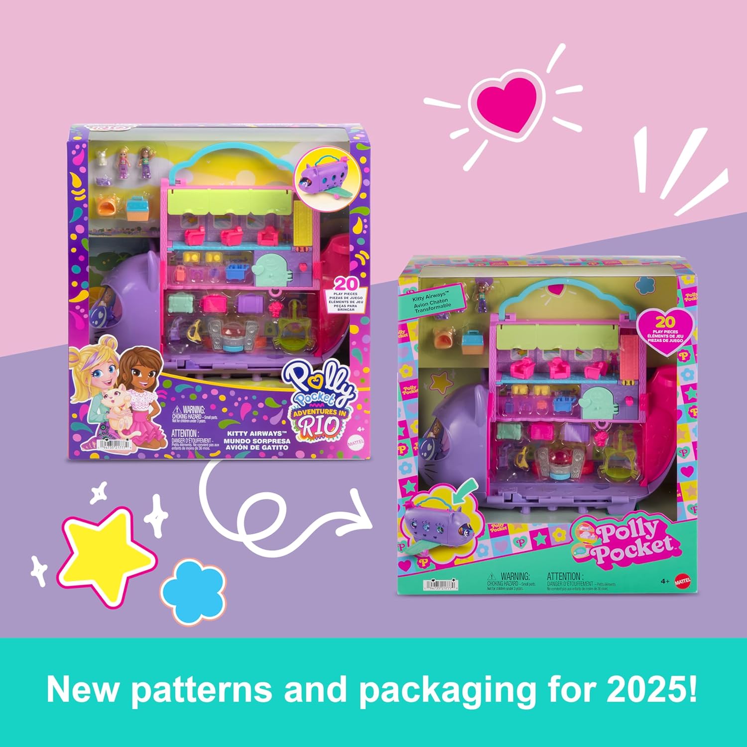 Polly Pocket Dolls and Playset, Kitty Airways Airplane, Travel Toy with 2 Micro Dolls and Pet, Spinning Stage and Accessories (Amazon Exclusive