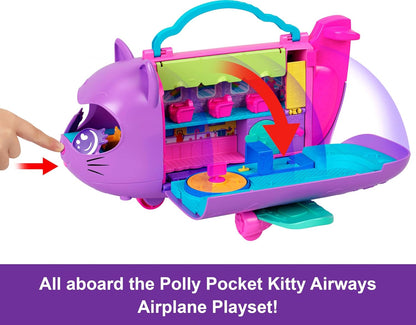 Polly Pocket Dolls and Playset, Kitty Airways Airplane, Travel Toy with 2 Micro Dolls and Pet, Spinning Stage and Accessories (Amazon Exclusive