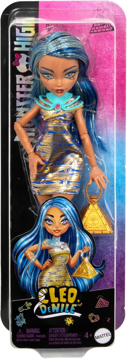 Monster High, Articulating Cleo Doll with Gold Dress and Accessories, for Ages 4 and Up