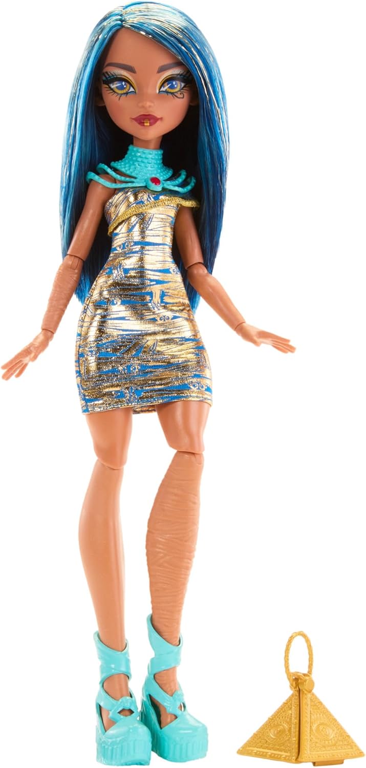 Monster High, Articulating Cleo Doll with Gold Dress and Accessories, for Ages 4 and Up