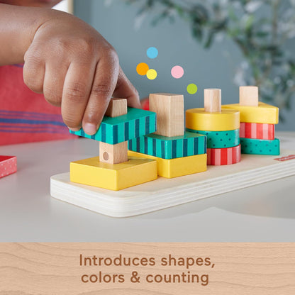 Fisher-Price Toddler Sorting Toy Wooden Shape Stacker, 13 Wood Pieces for Fine Motor Play Preschool Kids Ages 2+ Years, HXV05