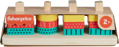 Fisher-Price Toddler Sorting Toy Wooden Shape Stacker, 13 Wood Pieces for Fine Motor Play Preschool Kids Ages 2+ Years, HXV05