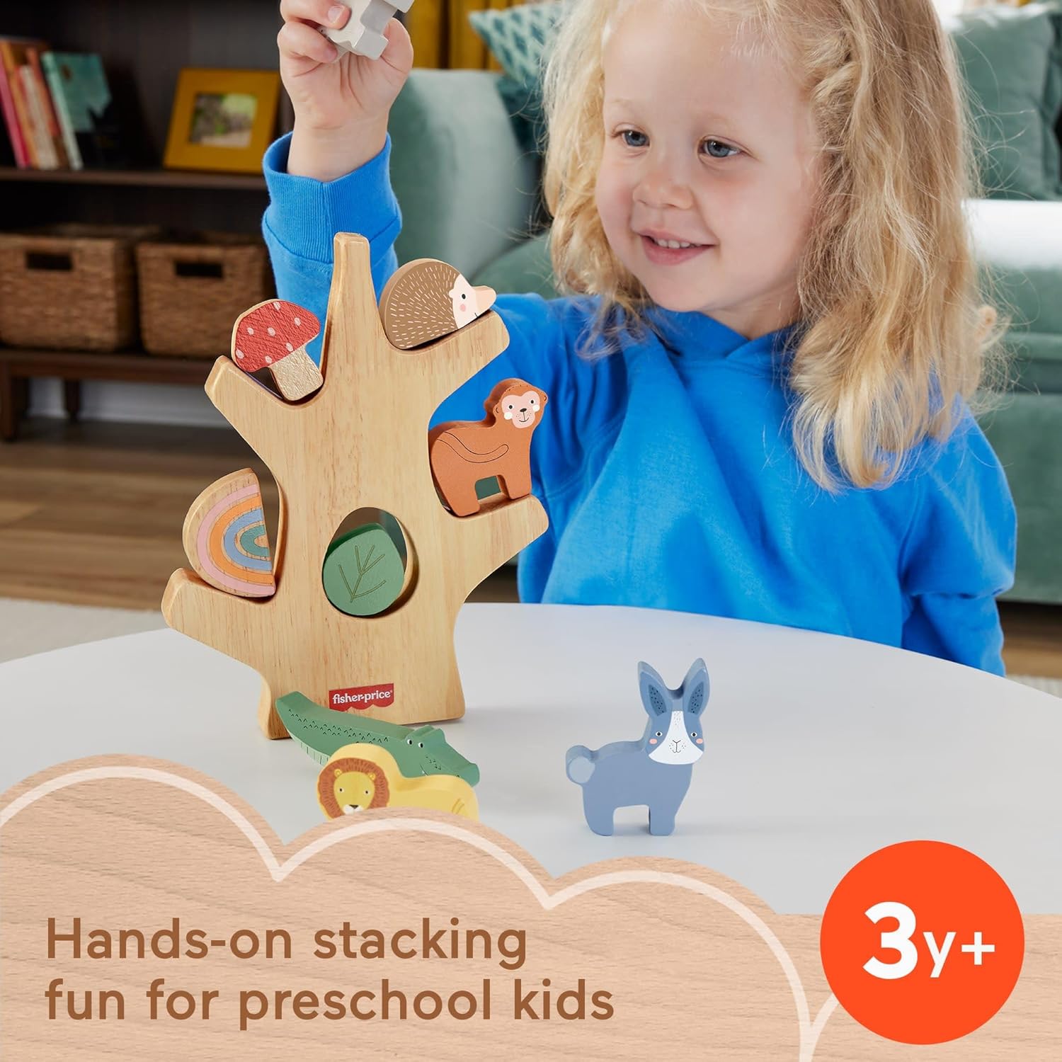 Fisher-Price Preschool Toy Wooden Balance Tree, 10 Wood Pieces for Stacking Developmental Play for Kids Ages 3+ Years, HXT87