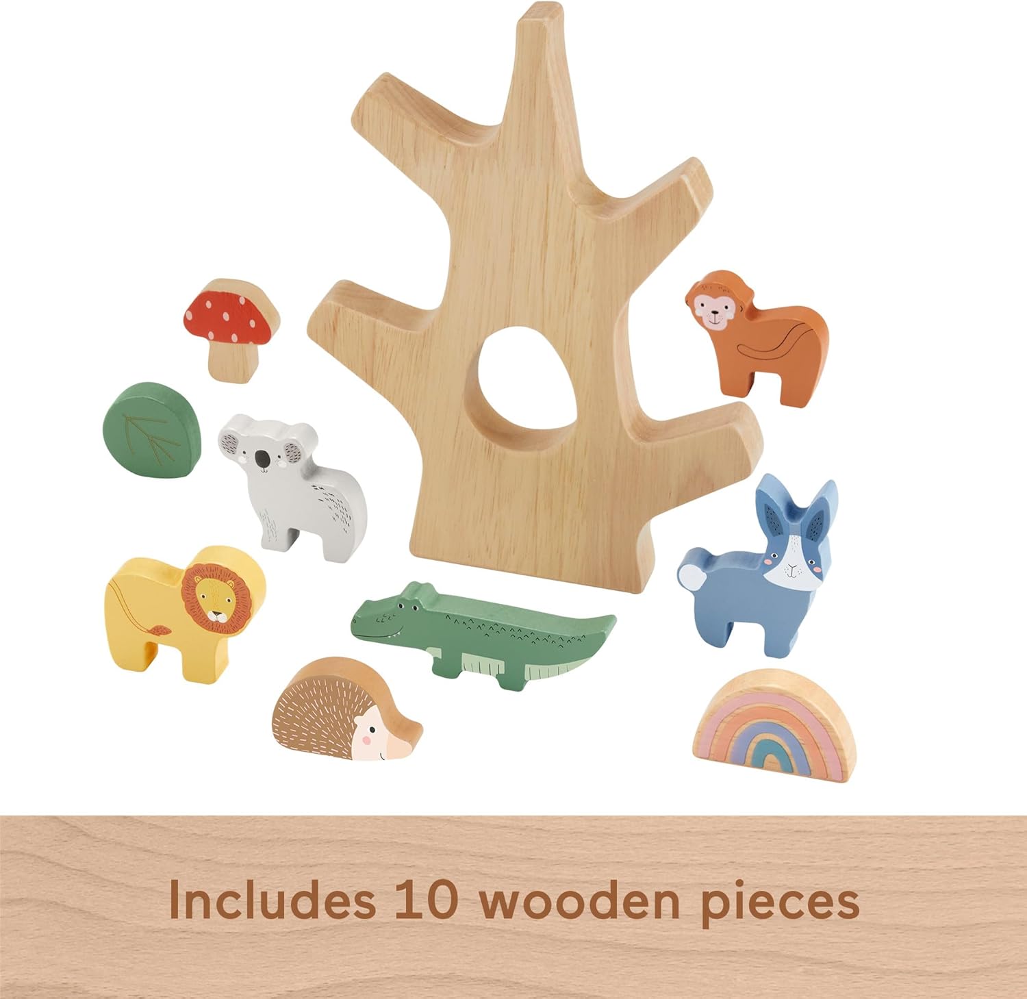 Fisher-Price Preschool Toy Wooden Balance Tree, 10 Wood Pieces for Stacking Developmental Play for Kids Ages 3+ Years, HXT87
