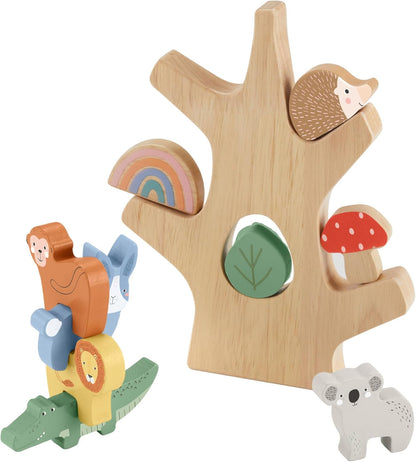 Fisher-Price Preschool Toy Wooden Balance Tree, 10 Wood Pieces for Stacking Developmental Play for Kids Ages 3+ Years, HXT87