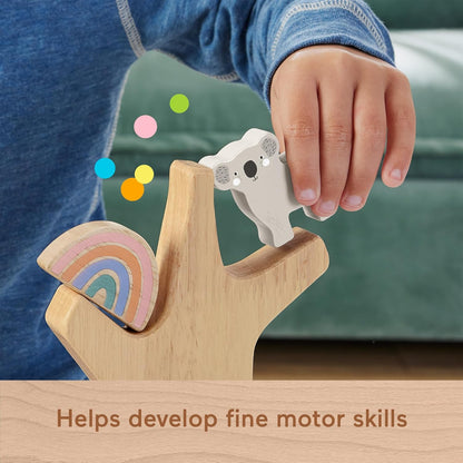 Fisher-Price Preschool Toy Wooden Balance Tree, 10 Wood Pieces for Stacking Developmental Play for Kids Ages 3+ Years, HXT87
