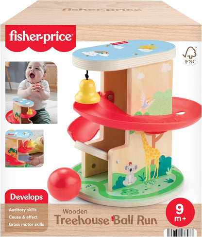Fisher-Price Baby & Toddler Toy Wooden Tree House Ball Run, 2 Wooden Pieces for Infants from 9 Months