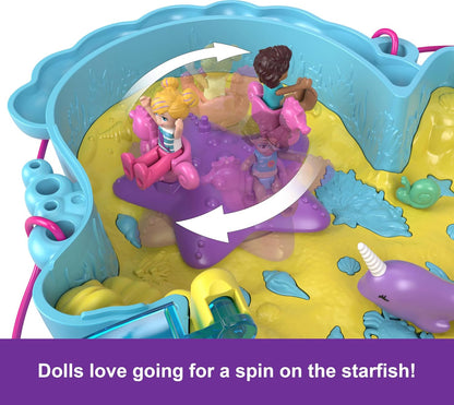 Polly Pocket Dolls & Playset with Pets & 13 Accessories, 2-in-1 Daddy & Me Seahorse Wearable Purse & Animal Toy, Starring Shani, HWP03