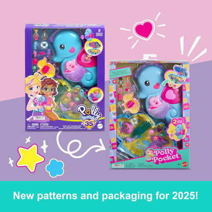 Polly Pocket Dolls & Playset with Pets & 13 Accessories, 2-in-1 Daddy & Me Seahorse Wearable Purse & Animal Toy, Starring Shani, HWP03