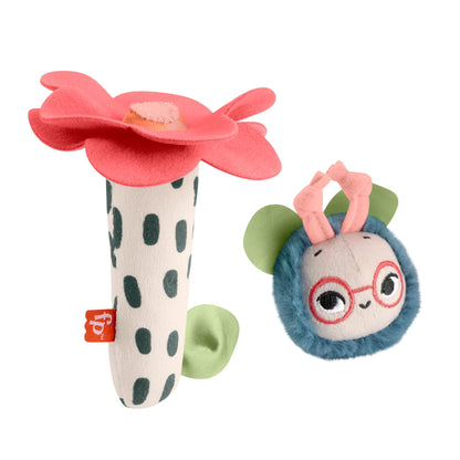 Fisher-Price Baby Toys Planet Friends Shake ‘n Rattle Busy Bee Sensory Plush 2-Piece Set for Newborns Ages 3+ Months, HYR56