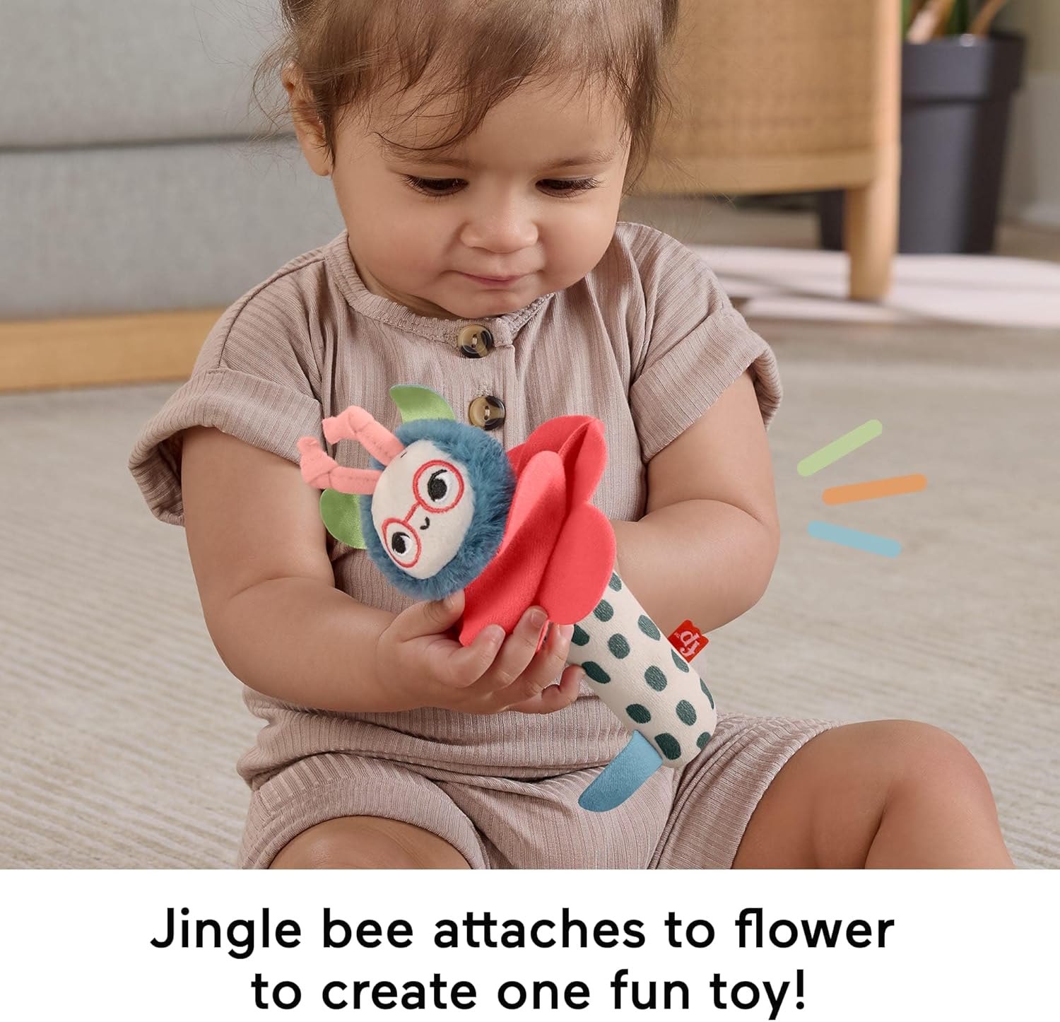 Fisher-Price Baby Toys Planet Friends Shake ‘n Rattle Busy Bee Sensory Plush 2-Piece Set for Newborns Ages 3+ Months, HYR56