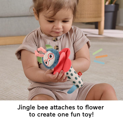 Fisher-Price Baby Toys Planet Friends Shake ‘n Rattle Busy Bee Sensory Plush 2-Piece Set for Newborns Ages 3+ Months, HYR56