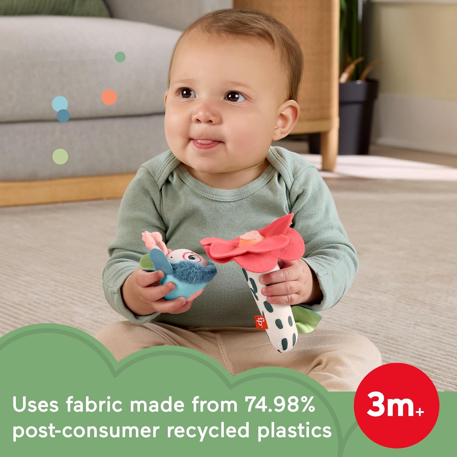 Fisher-Price Baby Toys Planet Friends Shake ‘n Rattle Busy Bee Sensory Plush 2-Piece Set for Newborns Ages 3+ Months, HYR56