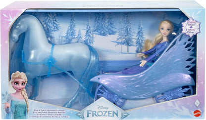 Mattel Disney Frozen Elsa Fashion Doll with Removeable Dress & Shoes, Mythical Horse-Like Nokk & Adventure Carriage, Inspired by Frozen: Winter Festival, JBG56